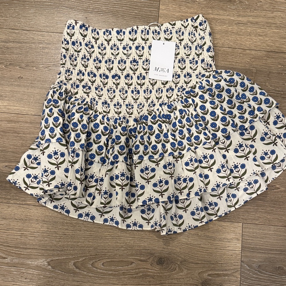 Misa Los Angeles Blue and Cream Floral Mini Skirt